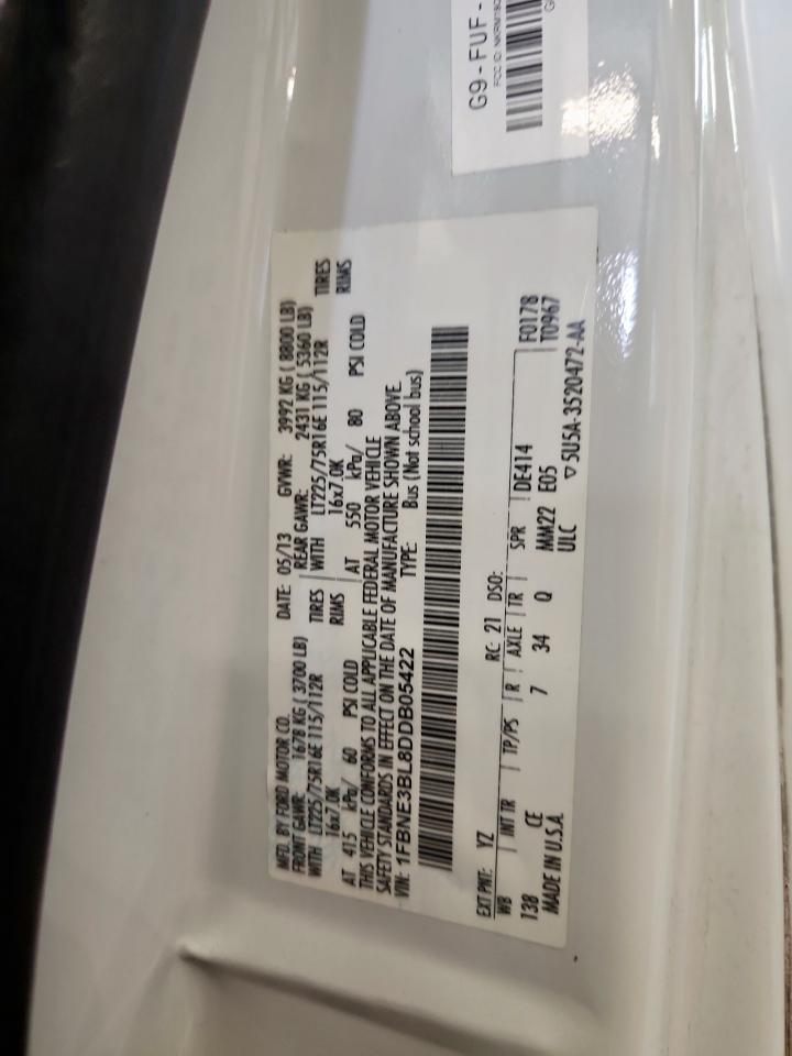 2013 Ford Econoline E350 Super Duty Wagon VIN: 1FBNE3BL8DDB05422 Lot: 92719435