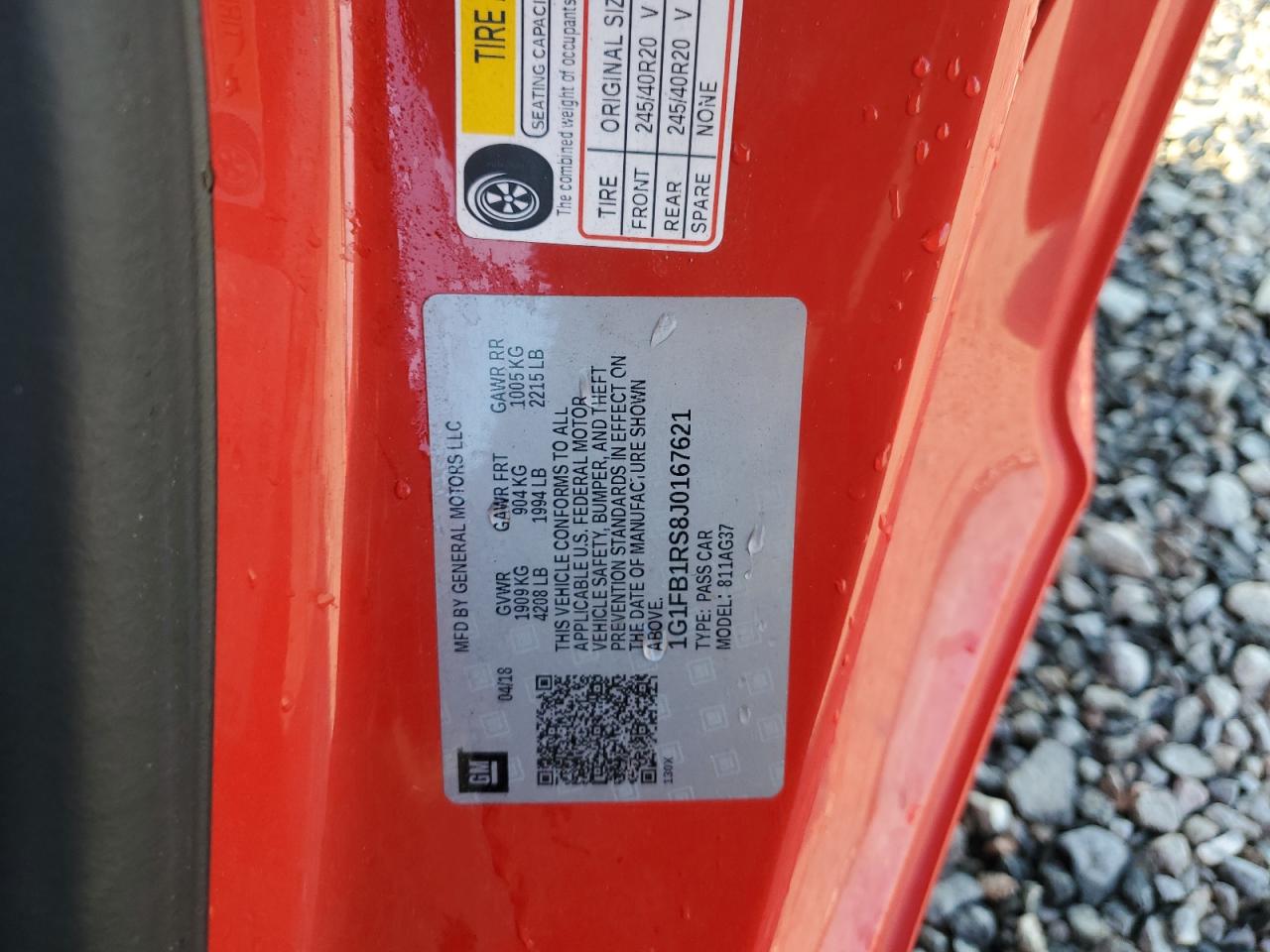 2018 Chevrolet Camaro Lt VIN: 1G1FB1RS8J0167621 Lot: 93756335