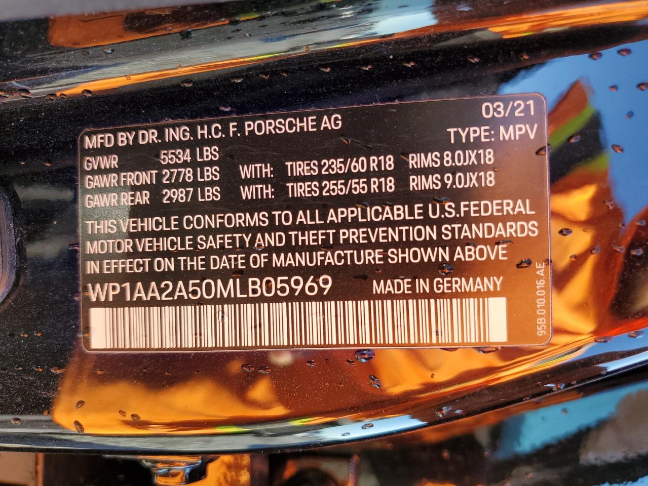 2021 Porsche Macan VIN: WP1AA2A50MLB05969 Lot: 92316705