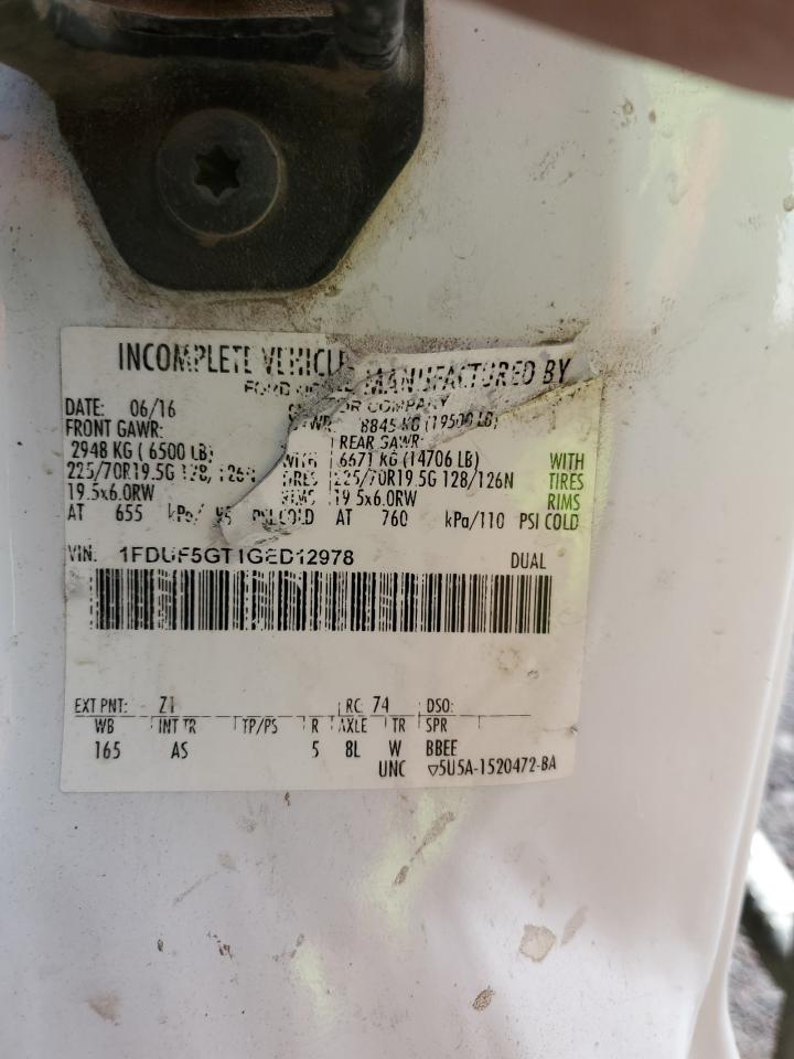 2016 Ford F550 Super Duty VIN: 1FDUF5GT1GED12978 Lot: 90492615