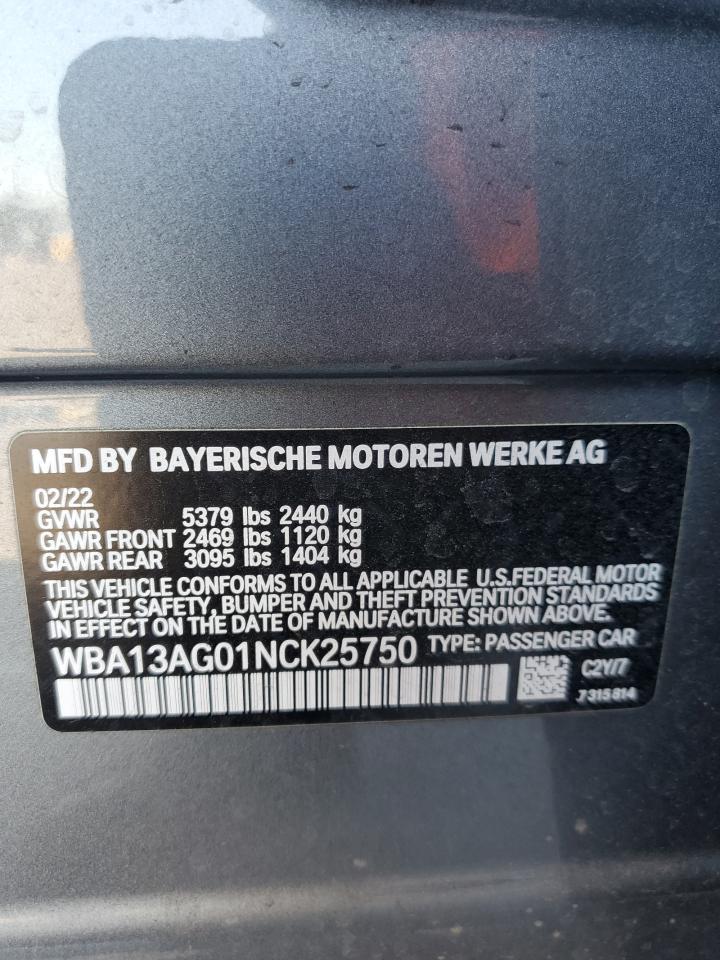2022 BMW 530E VIN: WBA13AG01NCK25750 Lot: 92281435