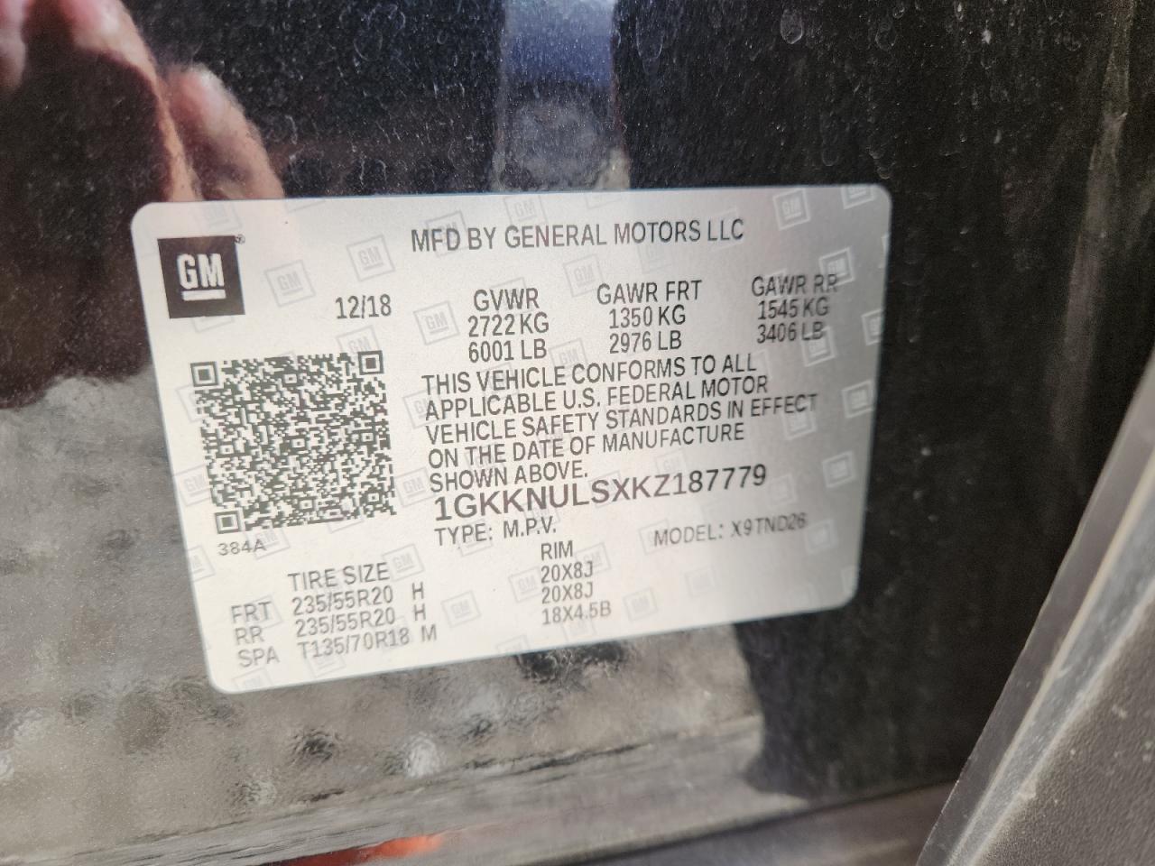 2019 GMC Acadia Slt-1 VIN: 1GKKNULSXKZ187779 Lot: 91360045