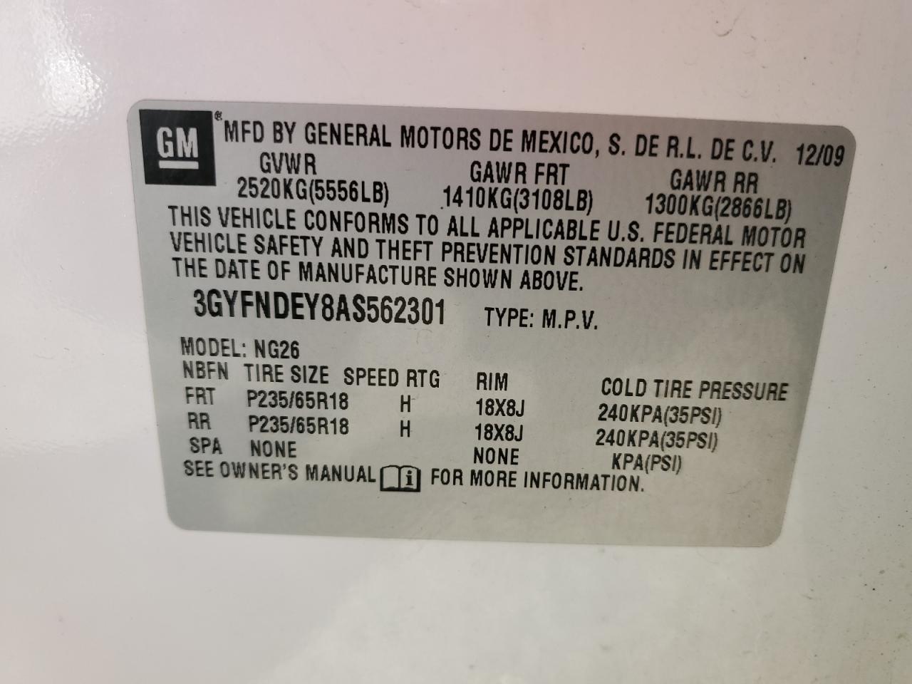 2010 Cadillac Srx Luxury Collection VIN: 3GYFNDEY8AS562301 Lot: 92277735