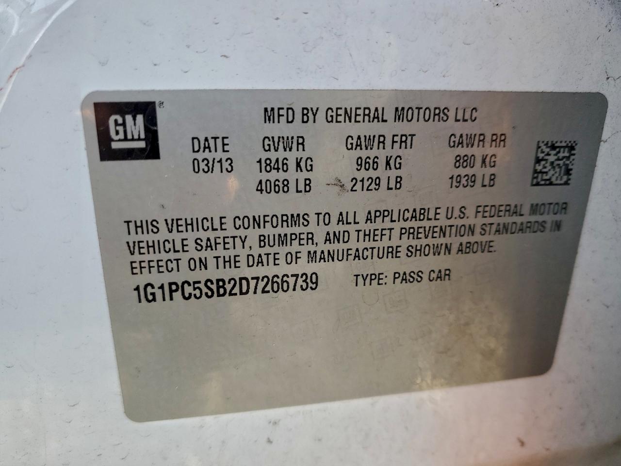 2013 Chevrolet Cruze Lt VIN: 1G1PC5SB2D7266739 Lot: 93979295