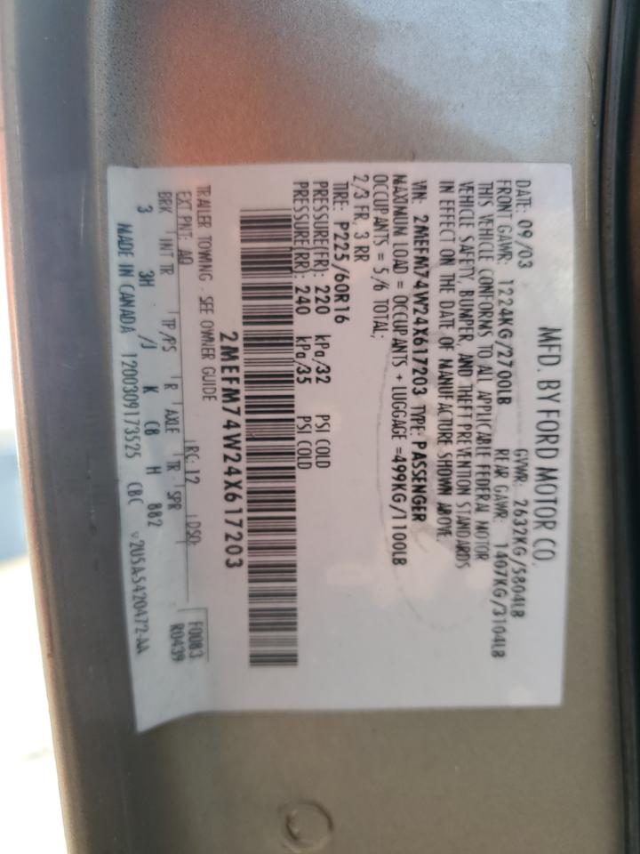 2004 Mercury Grand Marquis Gs VIN: 2MEFM74W24X617203 Lot: 93331845