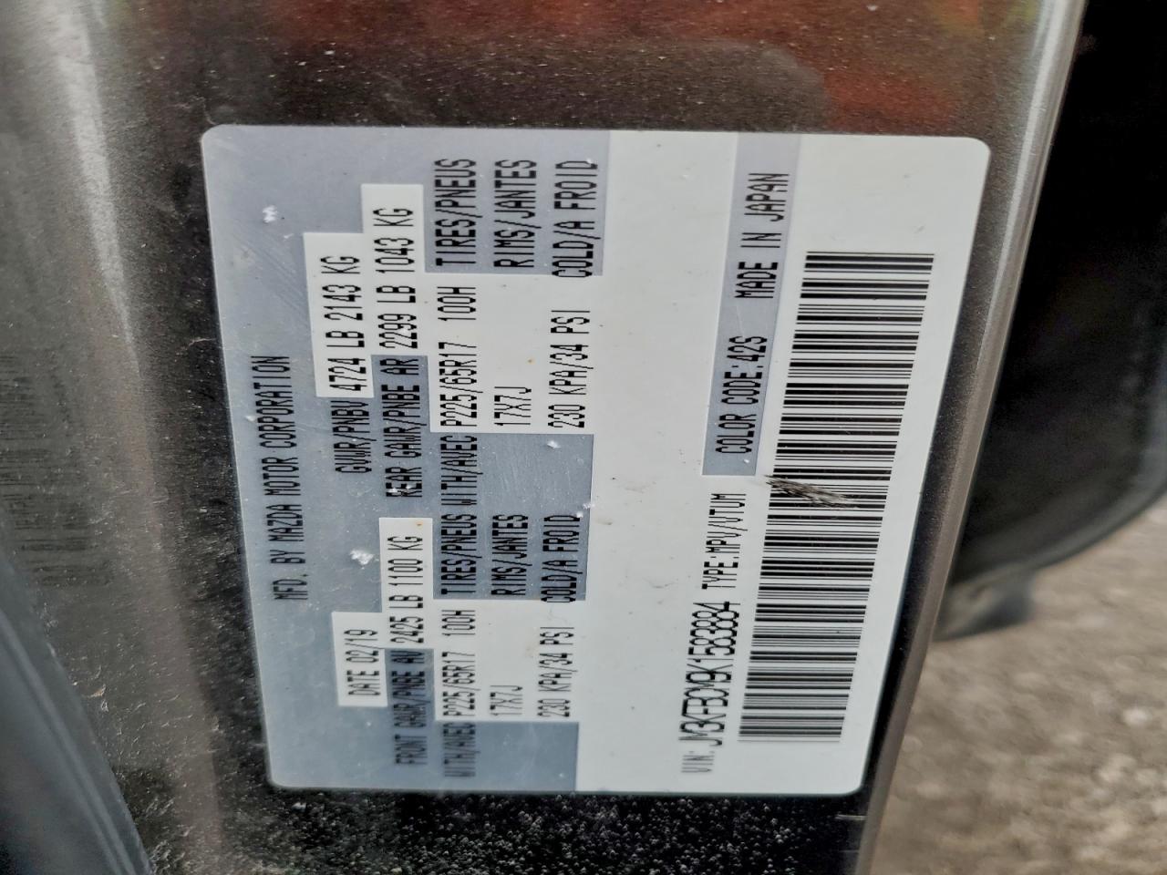 2019 Mazda Cx-5 Touring VIN: JM3KFBCM9K1583884 Lot: 94125745