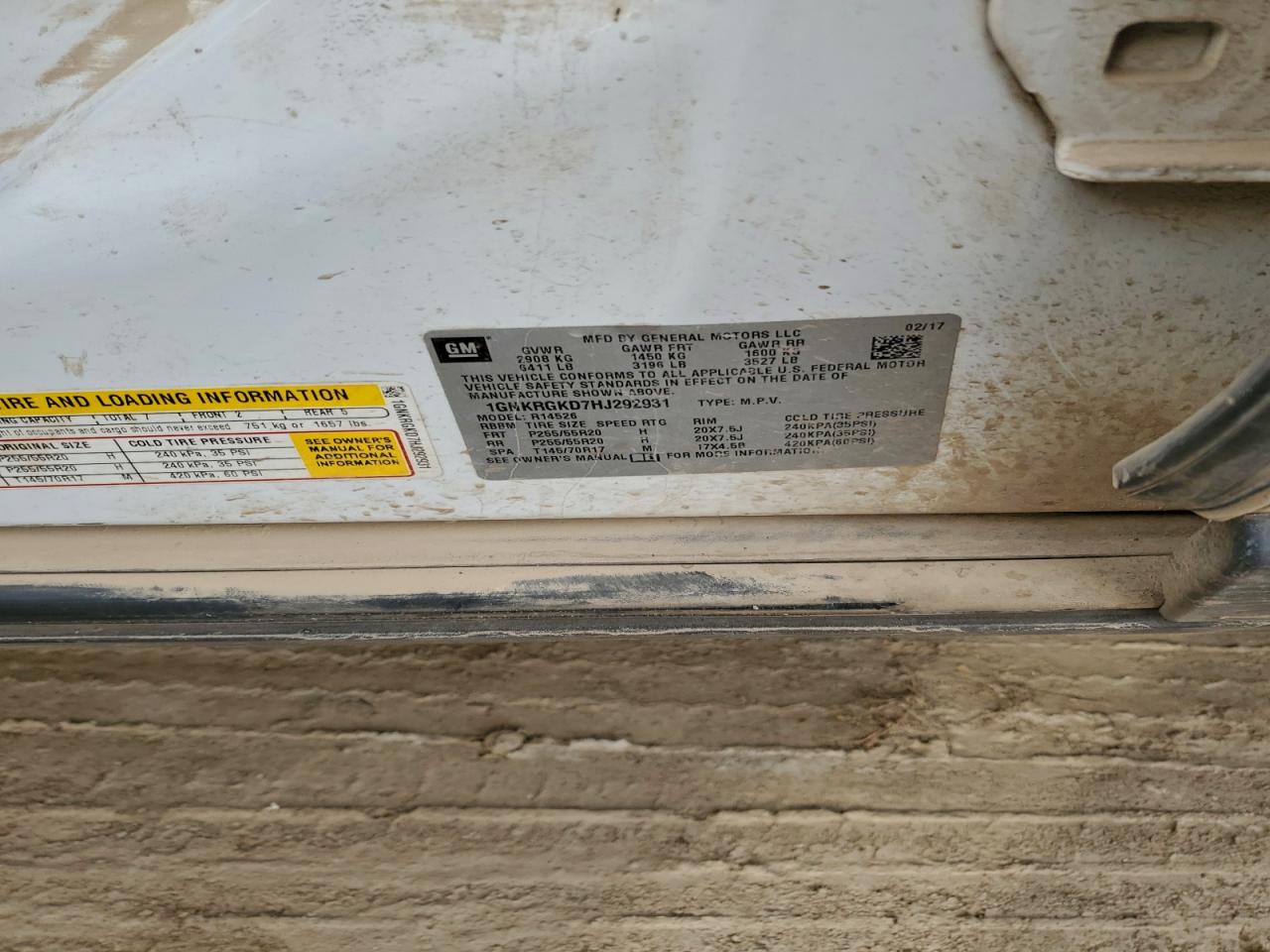 2017 Chevrolet Traverse Lt VIN: 1GNKRGKD7HJ292931 Lot: 94700185