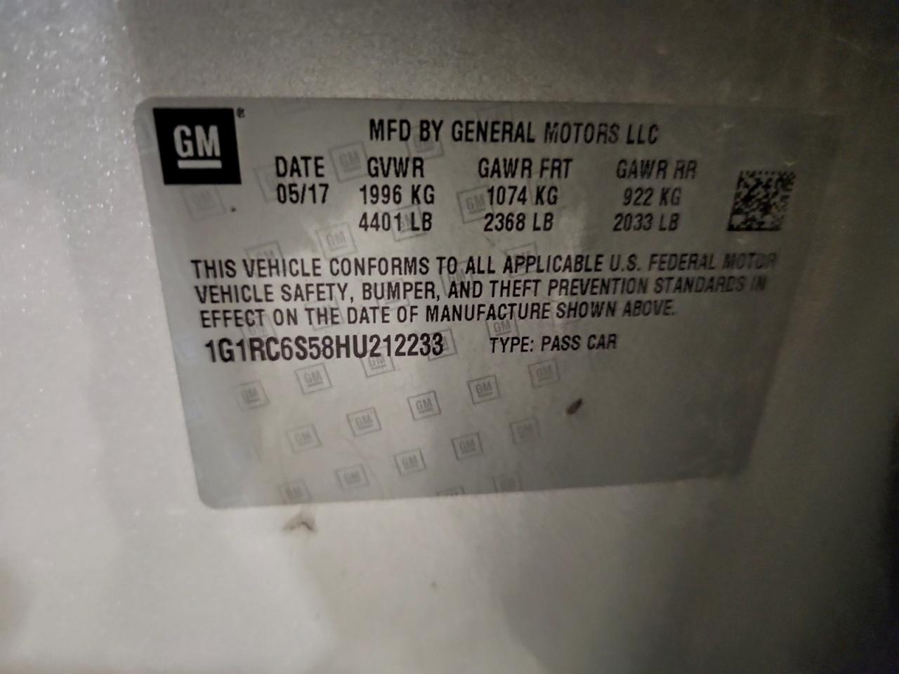 2017 Chevrolet Volt Lt VIN: 1G1RC6S58HU212233 Lot: 94249635