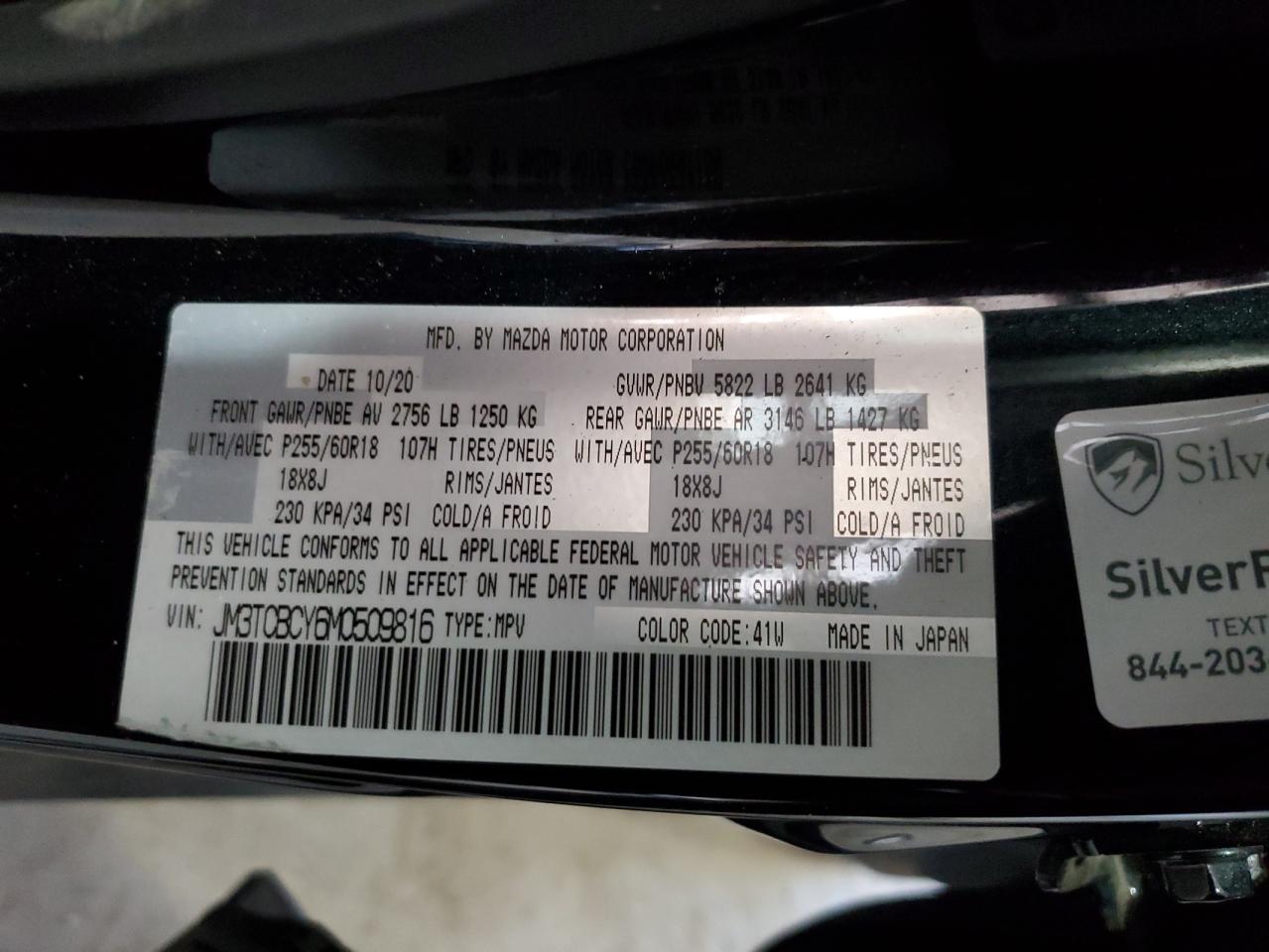 2021 Mazda Cx-9 Touring VIN: JM3TCBCY6M0509816 Lot: 91647605