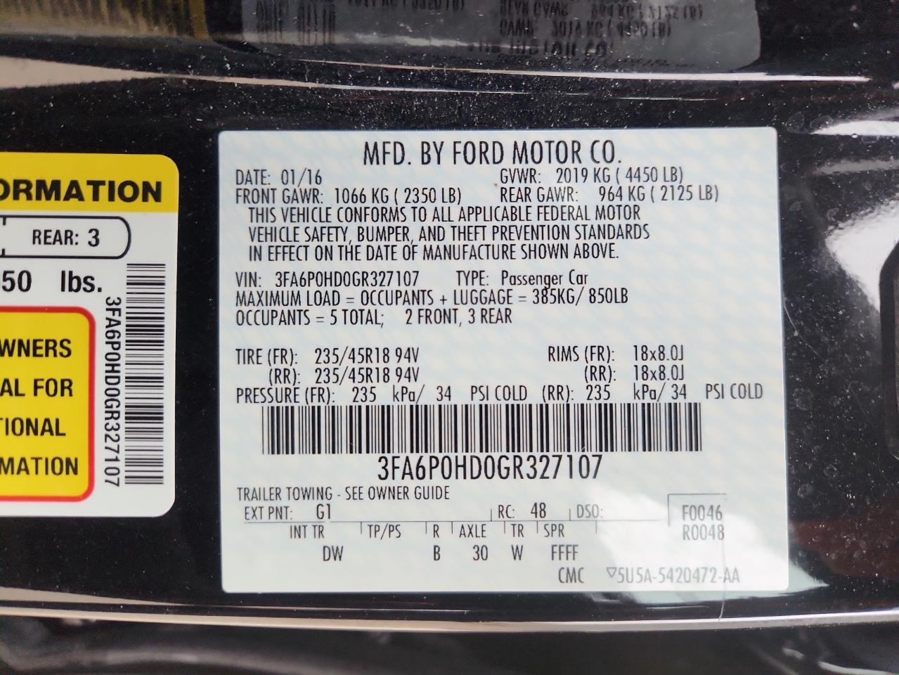2016 Ford Fusion Se VIN: 3FA6P0HD0GR327107 Lot: 92486095