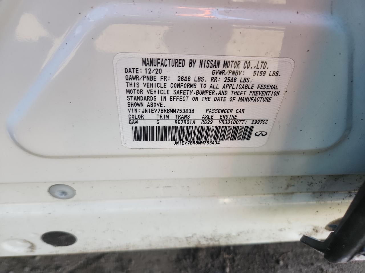 2021 Infiniti Q50 Luxe VIN: JN1EV7BR8MM753434 Lot: 93618005