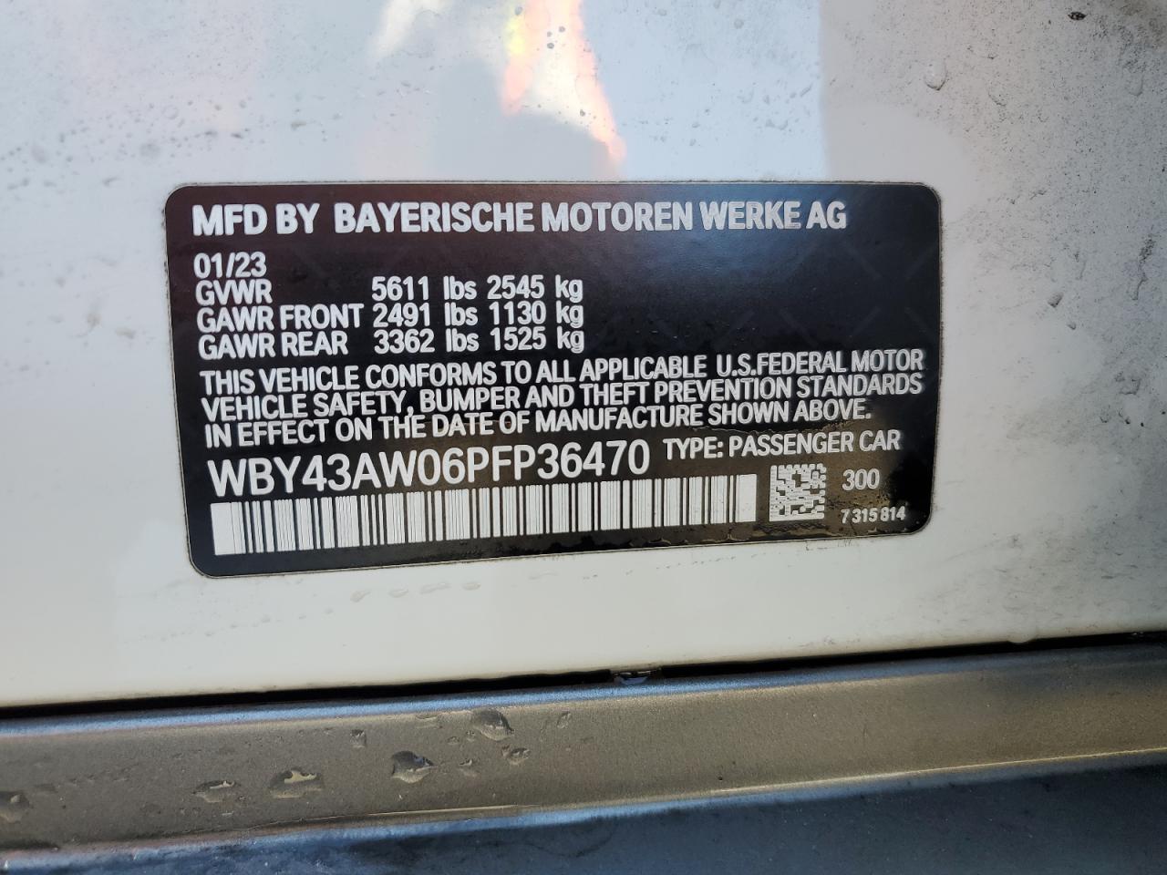 2023 BMW I4 Edrive 35 VIN: WBY43AW06PFP36470 Lot: 91783805