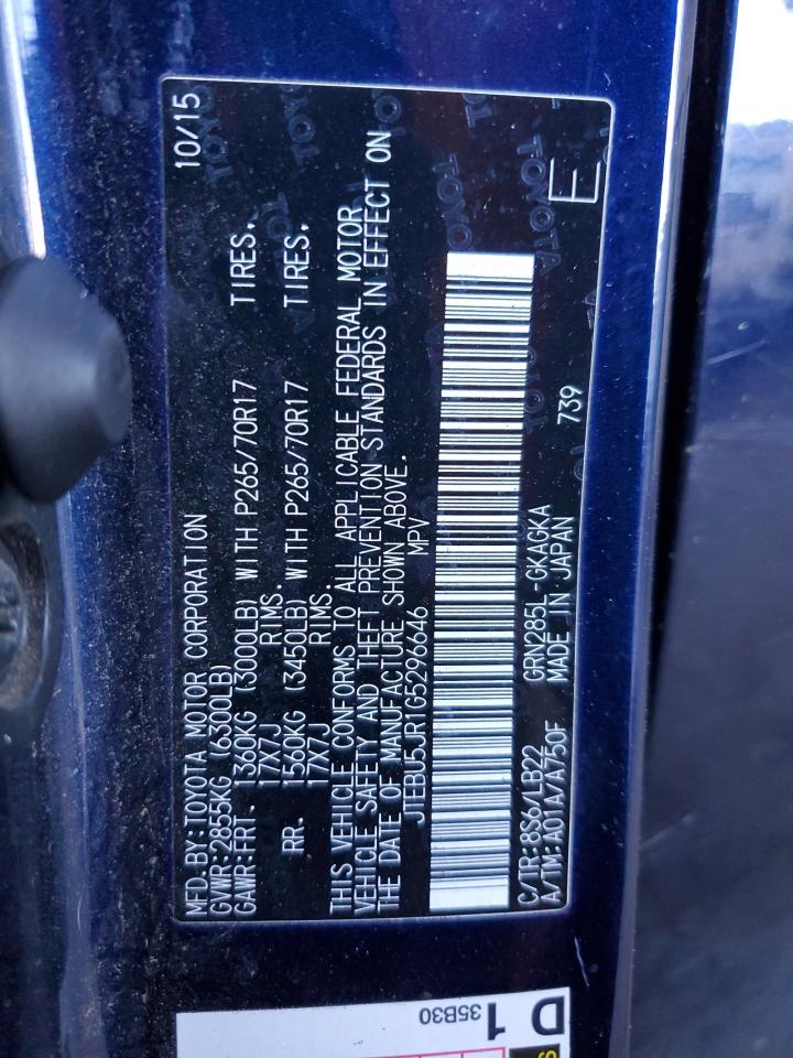 2016 Toyota 4Runner Sr5/Sr5 Premium VIN: JTEBU5JR1G5296646 Lot: 93315595