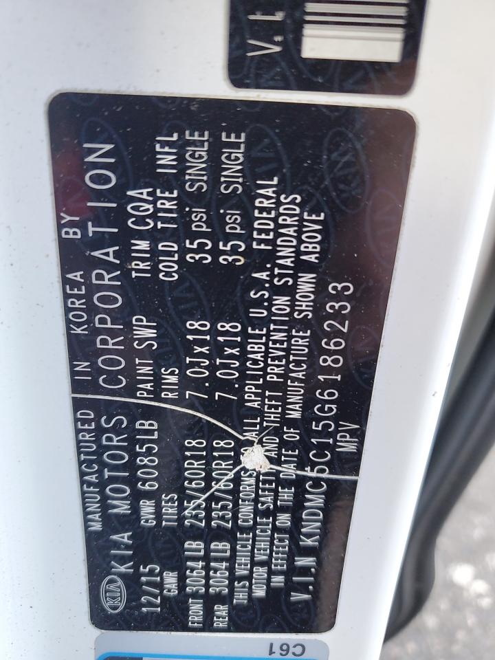 2016 Kia Sedona Ex VIN: KNDMC5C15G6186233 Lot: 91011965