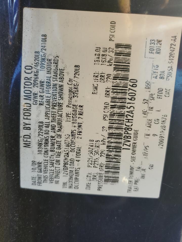 2010 Ford Mustang Gt VIN: 1ZVBP8CH2A5160760 Lot: 92877805