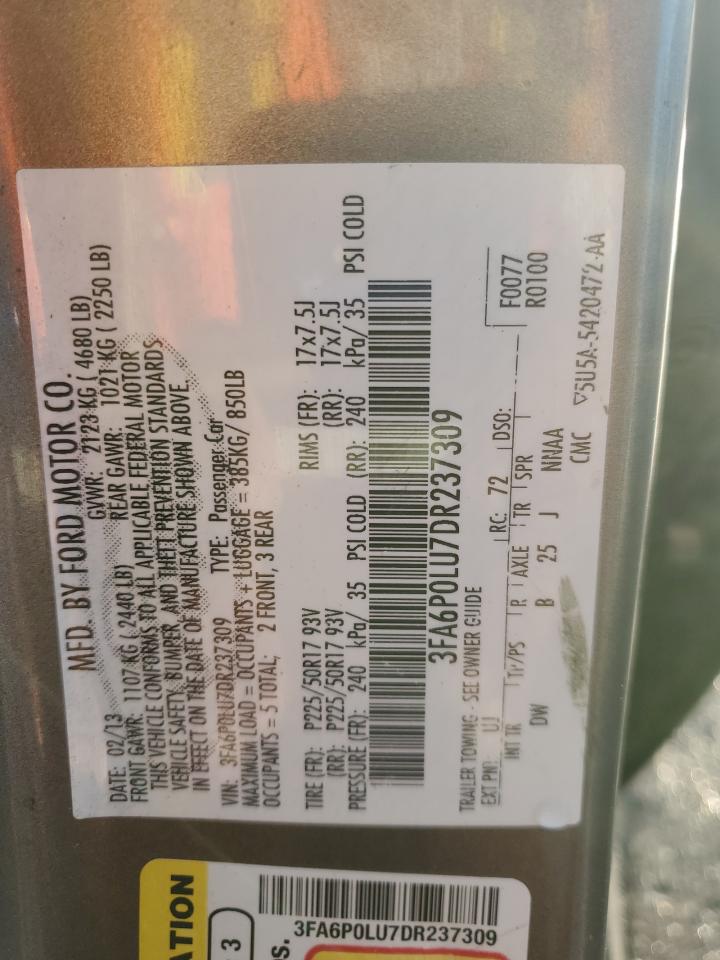 2013 Ford Fusion Se Hybrid VIN: 3FA6P0LU7DR237309 Lot: 93687865