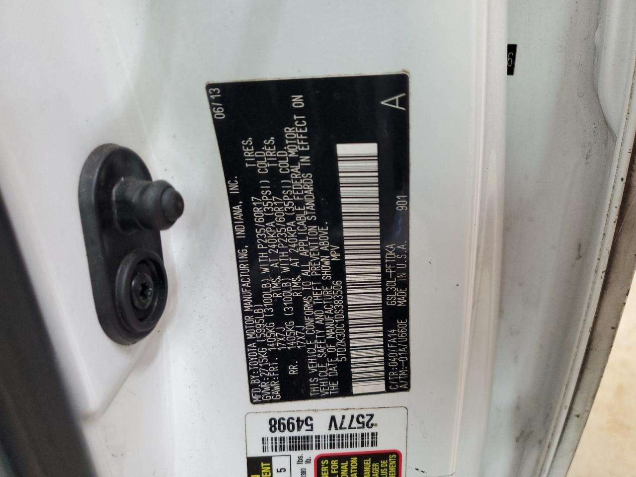 2013 Toyota Sienna VIN: 5TDZK3DC1DS383506 Lot: 93483675