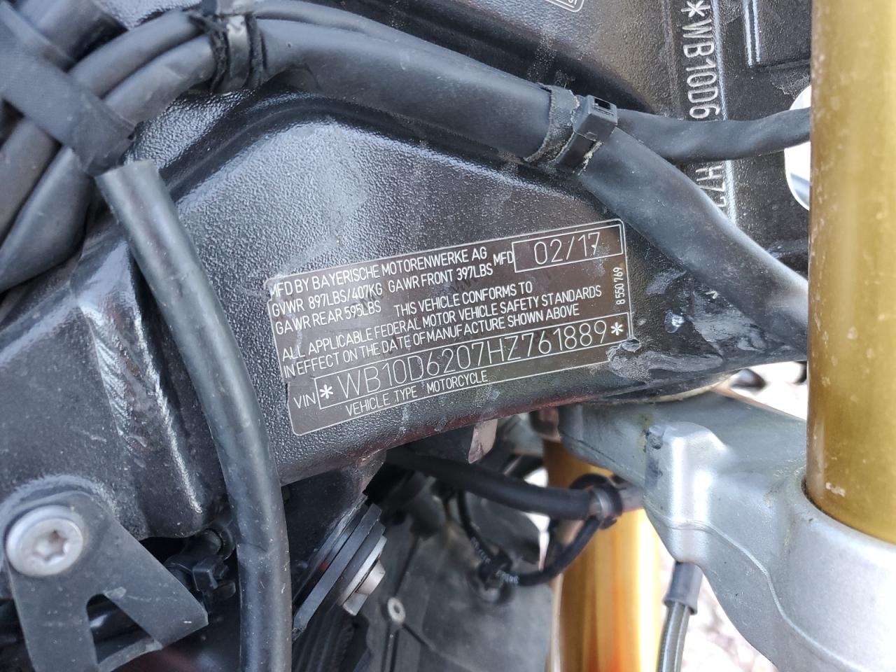 2017 BMW S 1000 R VIN: WB10D6207HZ761889 Lot: 91857605