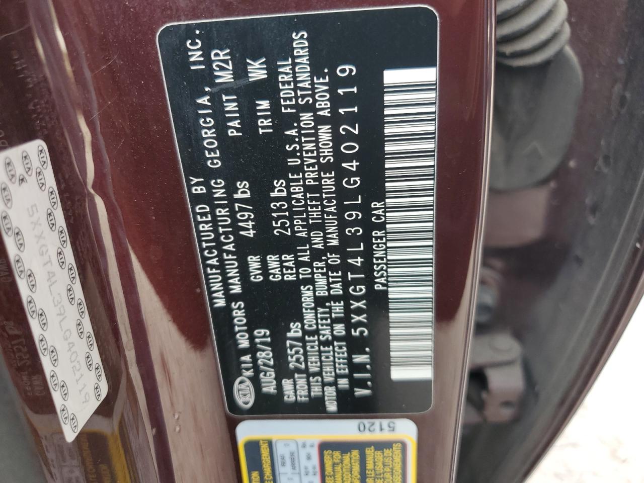 2020 Kia Optima Lx VIN: 5XXGT4L39LG402119 Lot: 93321025