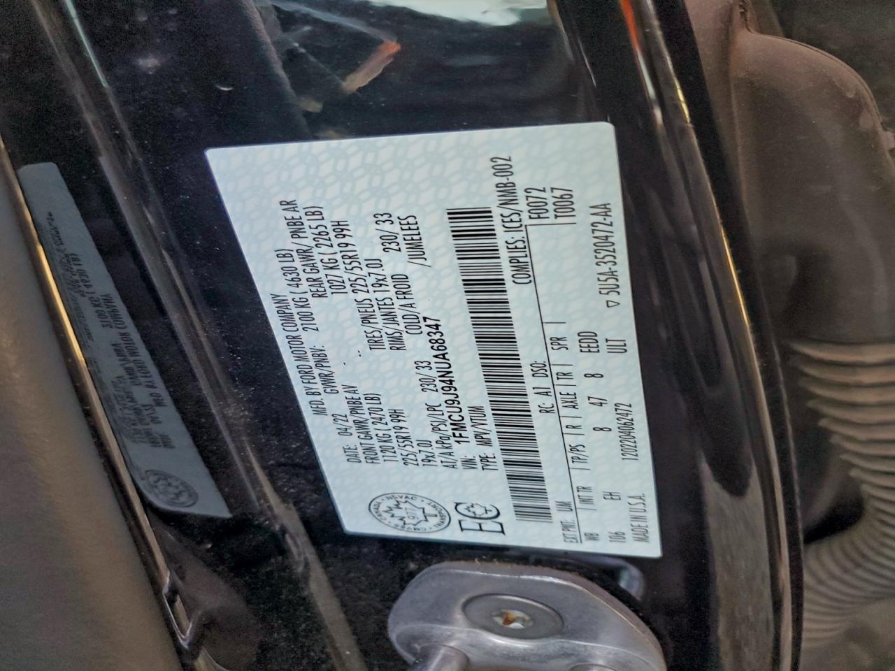 2022 Ford Escape Titanium VIN: 1FMCU9J94NUA68347 Lot: 93907685