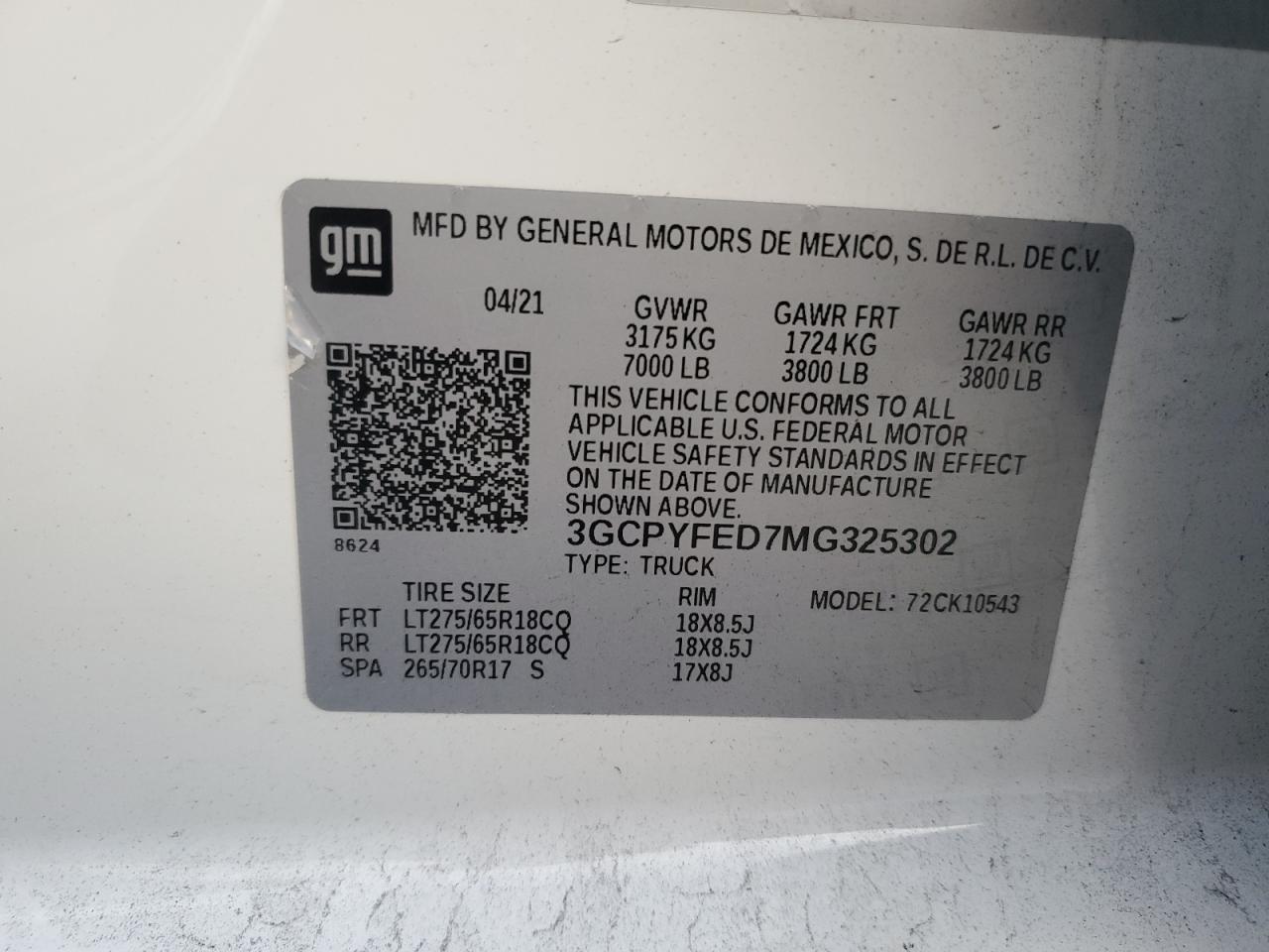 2021 Chevrolet Silverado K1500 Lt Trail Boss VIN: 3GCPYFED7MG325302 Lot: 93606795