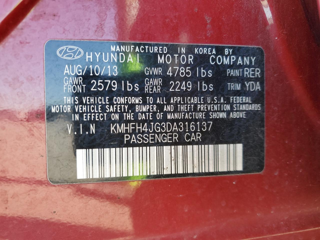 2013 Hyundai Azera Gls VIN: KMHFH4JG3DA316137 Lot: 92479085