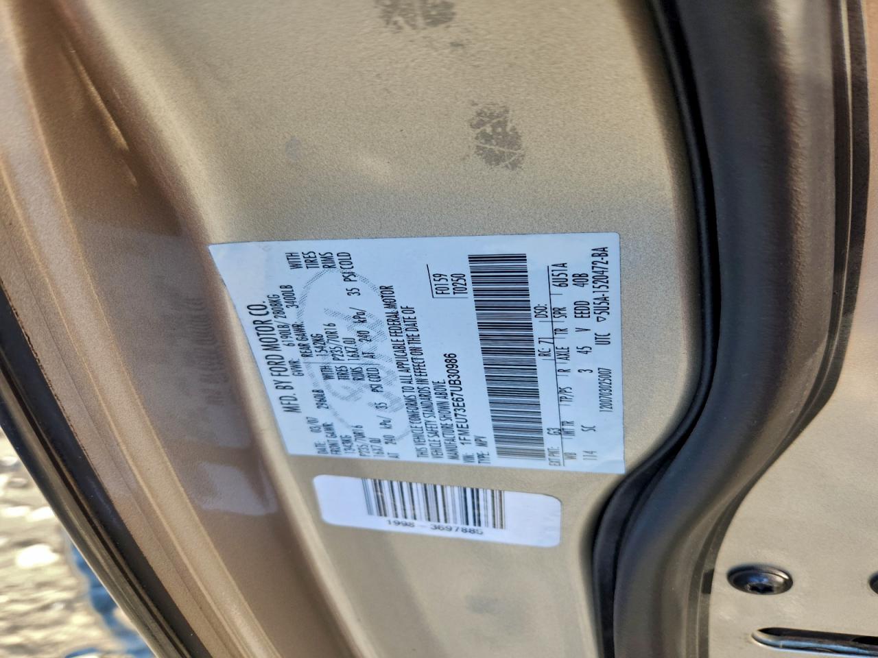 2007 Ford Explorer Xlt VIN: 1FMEU73E67UB30986 Lot: 94124865