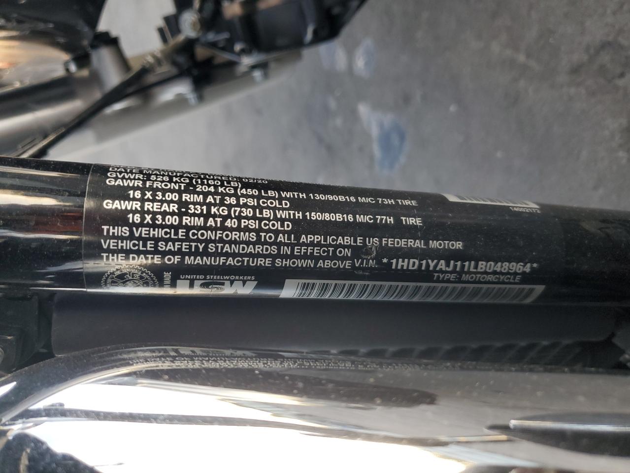 2020 Harley-Davidson Flhc VIN: 1HD1YAJ11LB048964 Lot: 92465285