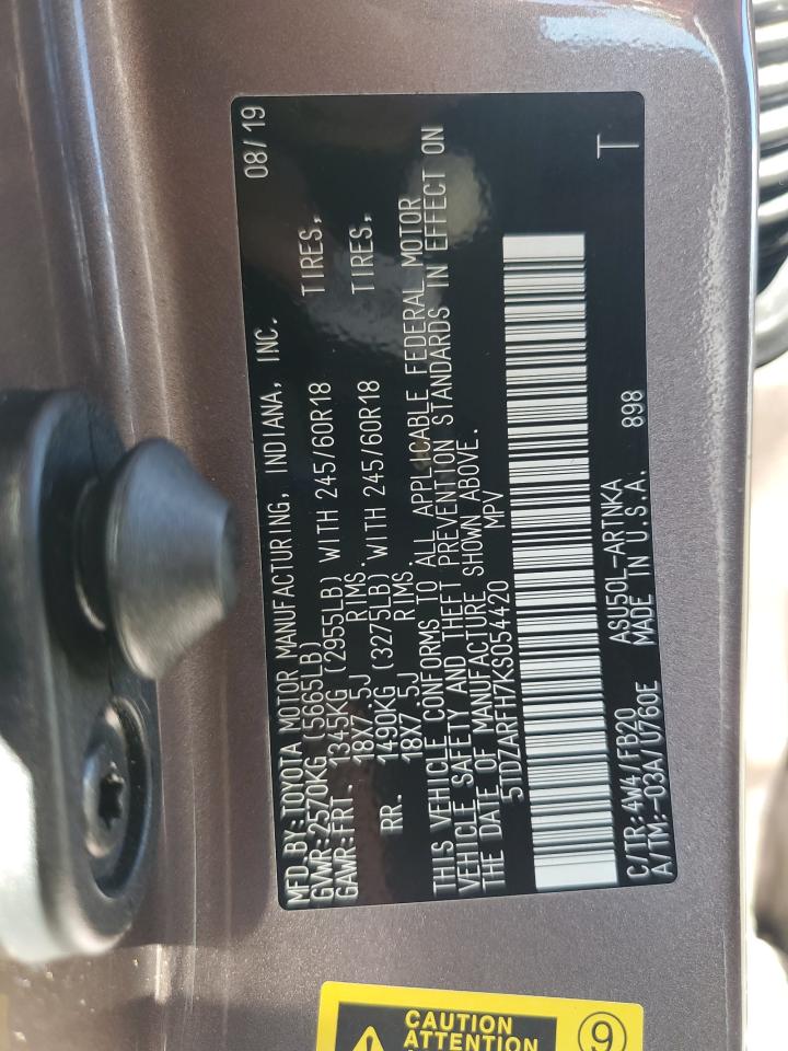 2019 Toyota Highlander Le VIN: 5TDZARFH7KS054420 Lot: 93867645