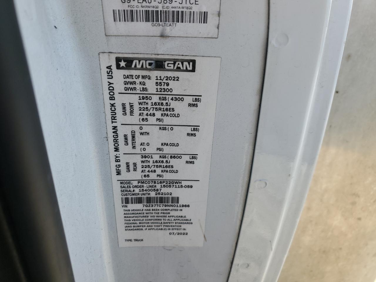 2022 GMC Savana Cut - Delivery Truck VIN: 7GZ37TC79NN011966 Lot: 91908945