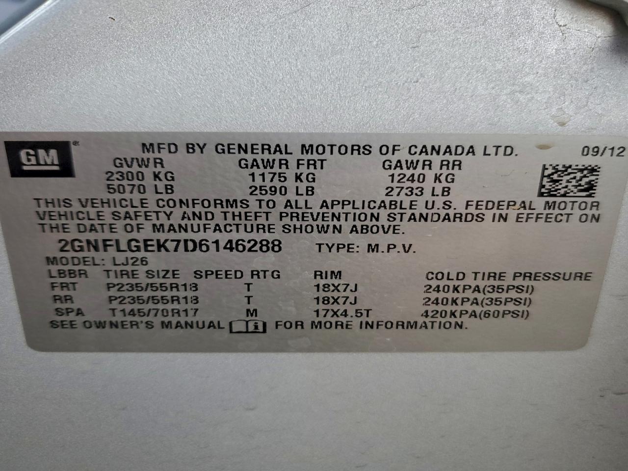 2013 Chevrolet Equinox Ltz VIN: 2GNFLGEK7D6146288 Lot: 93783605