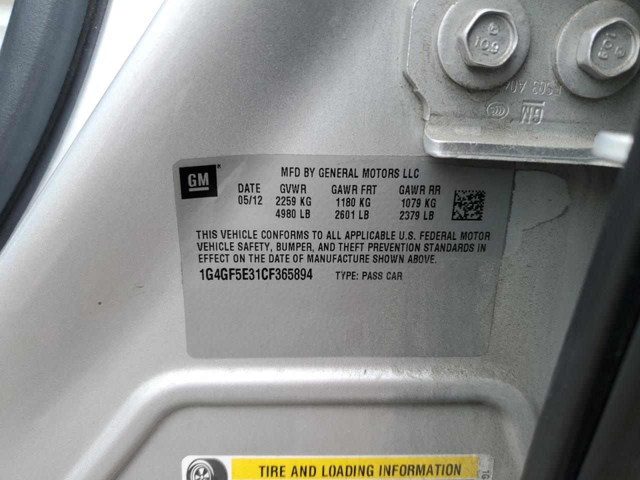 2012 Buick Lacrosse Premium VIN: 1G4GF5E31CF365894 Lot: 92081555