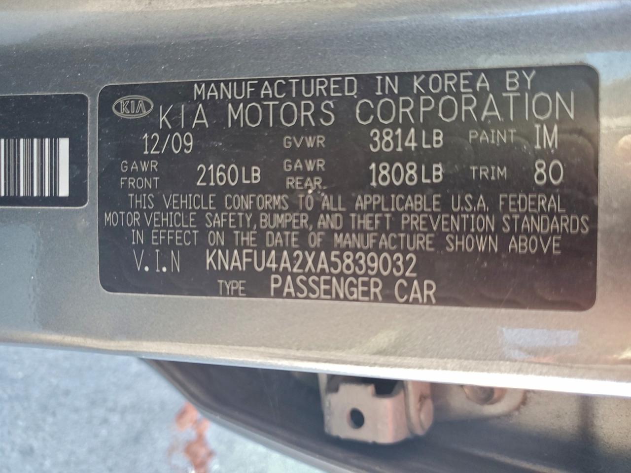 2010 Kia Forte Ex VIN: KNAFU4A2XA5839032 Lot: 91287775