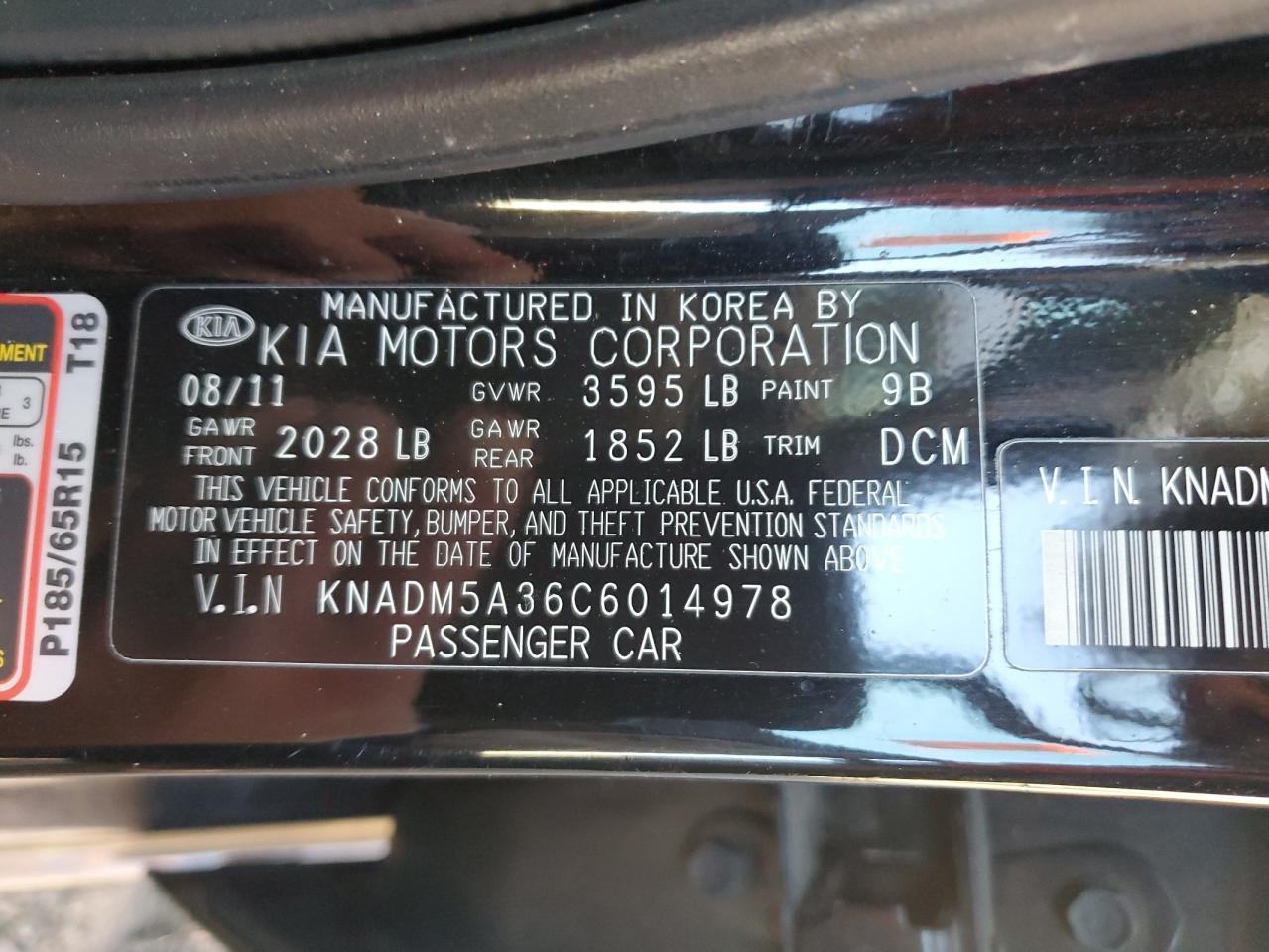 2012 Kia Rio Lx VIN: KNADM5A36C6014978 Lot: 93263435