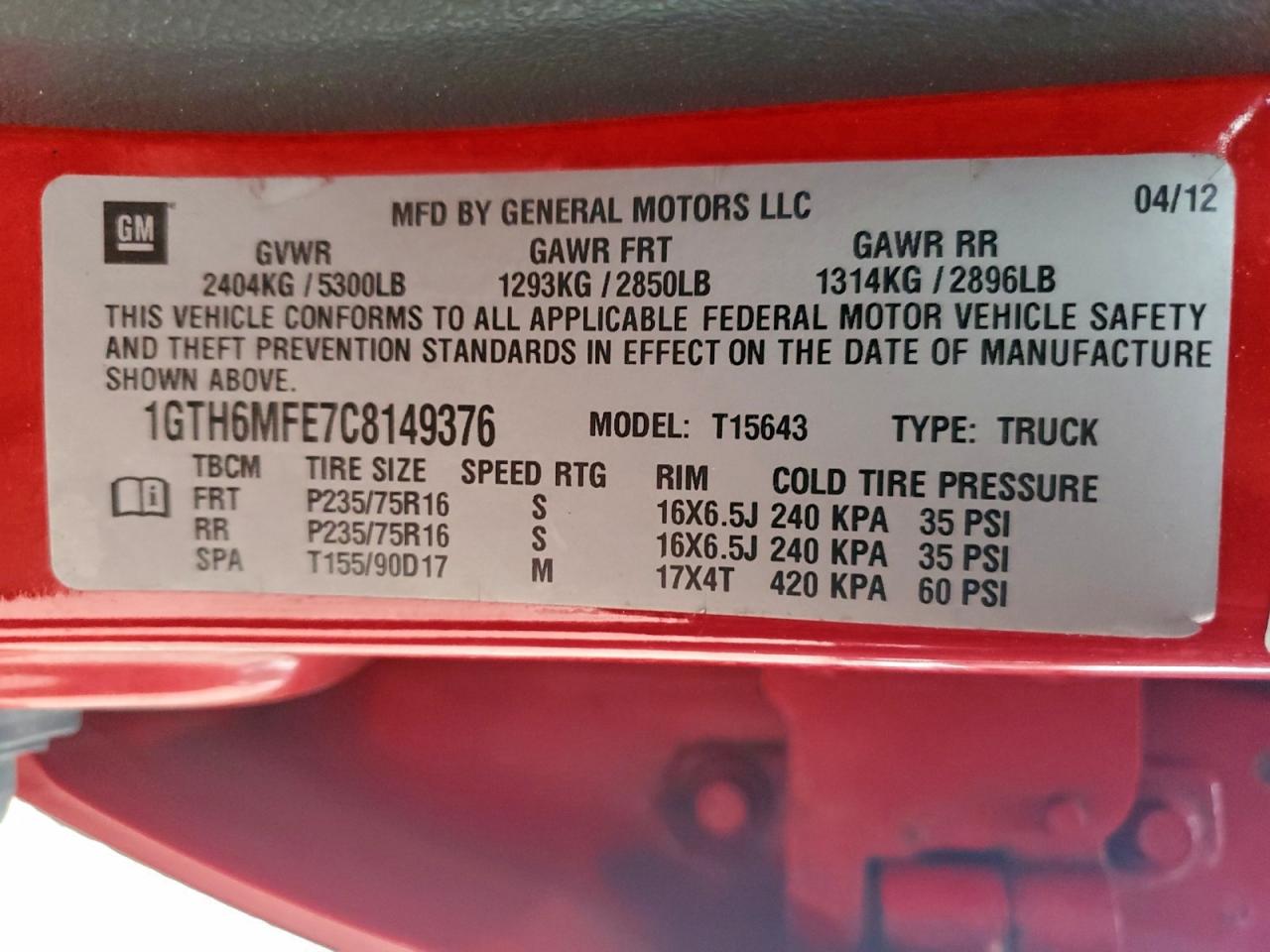 2012 GMC Canyon Sle VIN: 1GTH6MFE7C8149376 Lot: 94506875