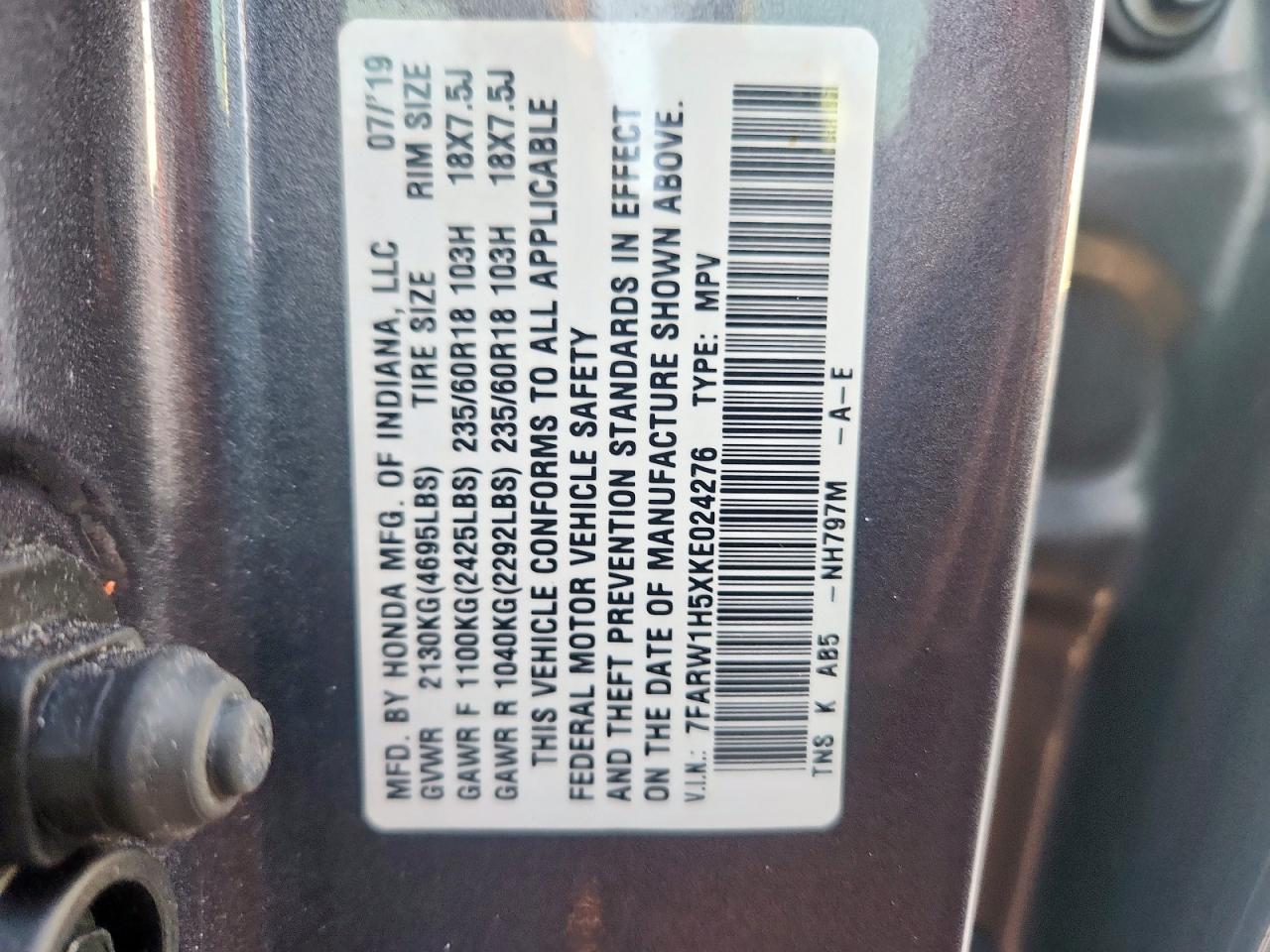 2019 Honda Cr-V Ex VIN: 7FARW1H5XKE024276 Lot: 91681455