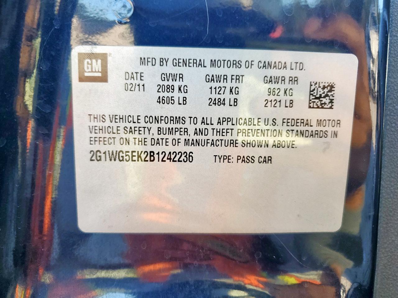 2011 Chevrolet Impala Lt VIN: 2G1WG5EK2B1242236 Lot: 85439235