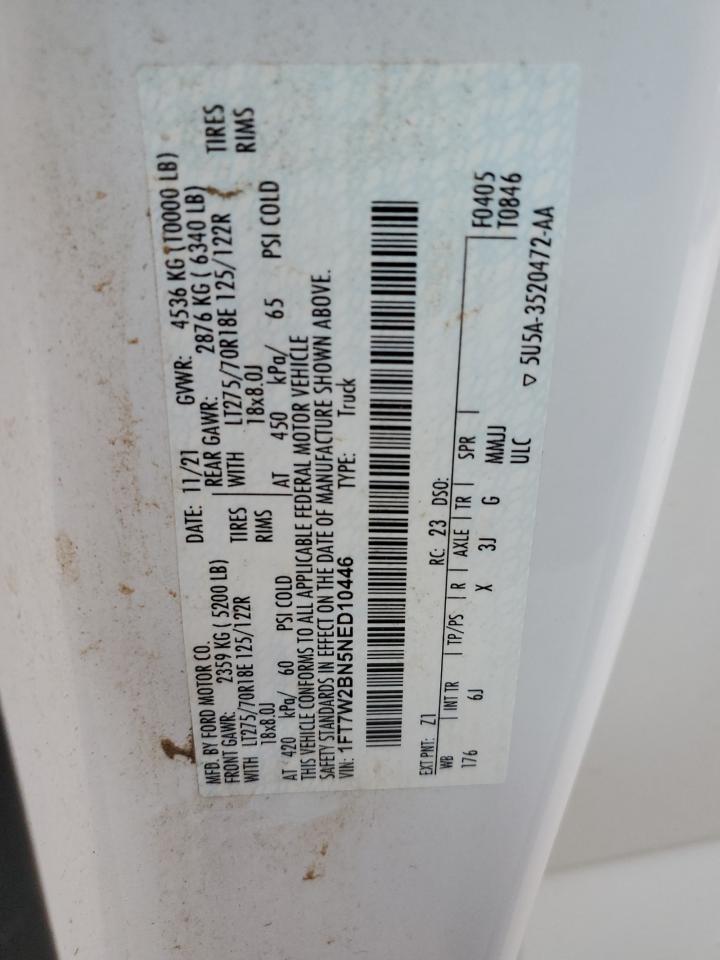 2022 Ford F250 Super Duty VIN: 1FT7W2BN5NED10446 Lot: 81485385
