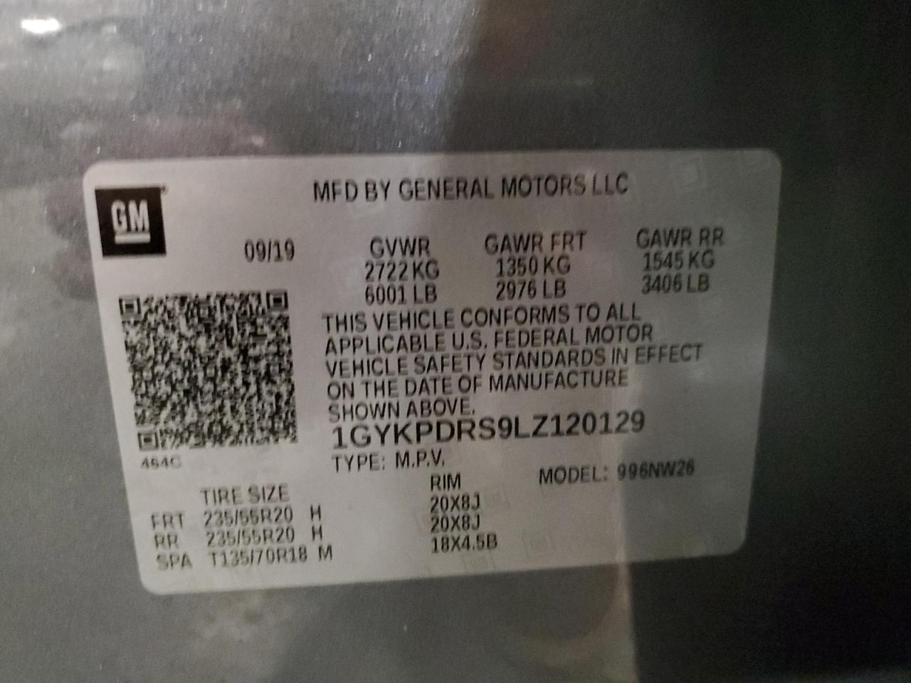 2020 Cadillac Xt6 Premium Luxury VIN: 1GYKPDRS9LZ120129 Lot: 93622635