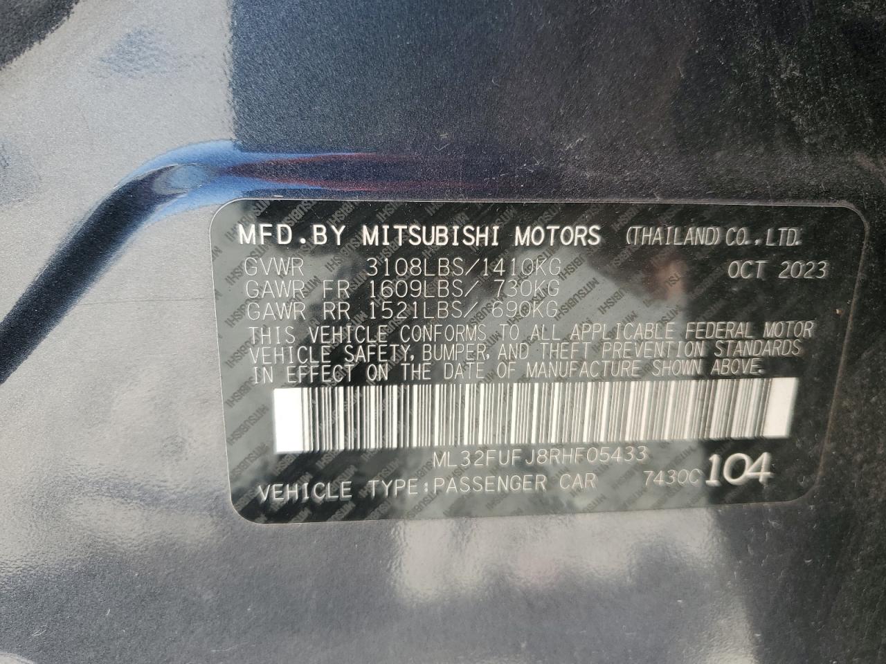 2024 Mitsubishi Mirage G4 Es VIN: ML32FUFJ8RHF05433 Lot: 89467045