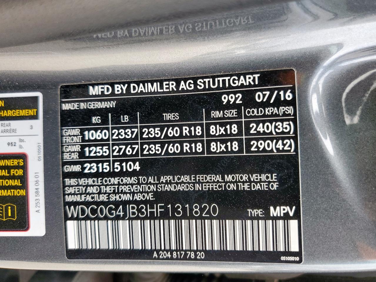 2017 Mercedes-Benz Glc 300 VIN: WDC0G4JB3HF131820 Lot: 93456285