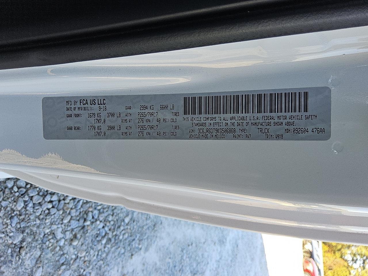 2019 Ram 1500 Classic Tradesman VIN: 3C6JR6DT9KG506868 Lot: 90087515