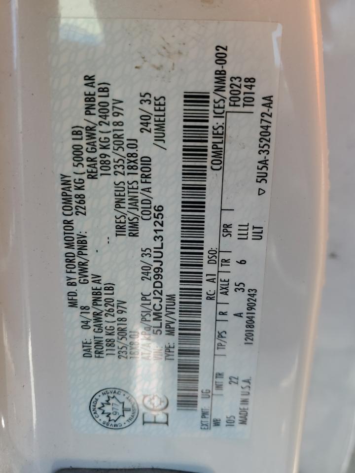 2018 Lincoln Mkc Select VIN: 5LMCJ2D99JUL31256 Lot: 92794905