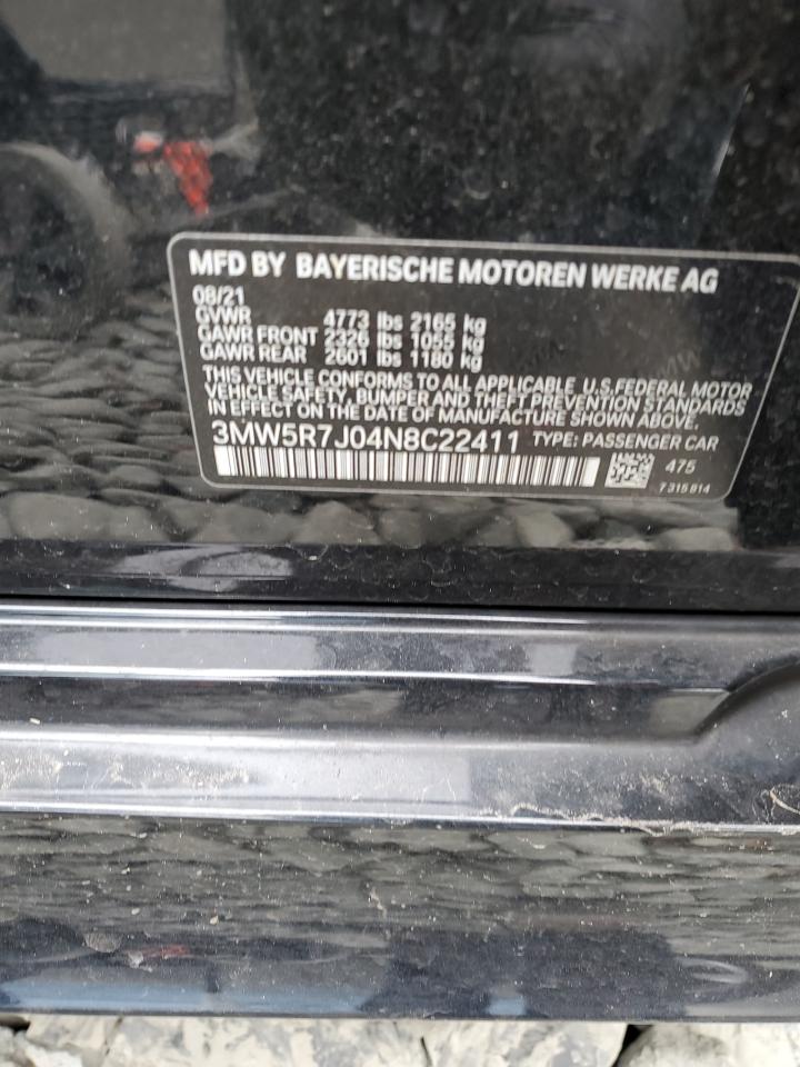 2022 BMW 330Xi VIN: 3MW5R7J04N8C22411 Lot: 92493135