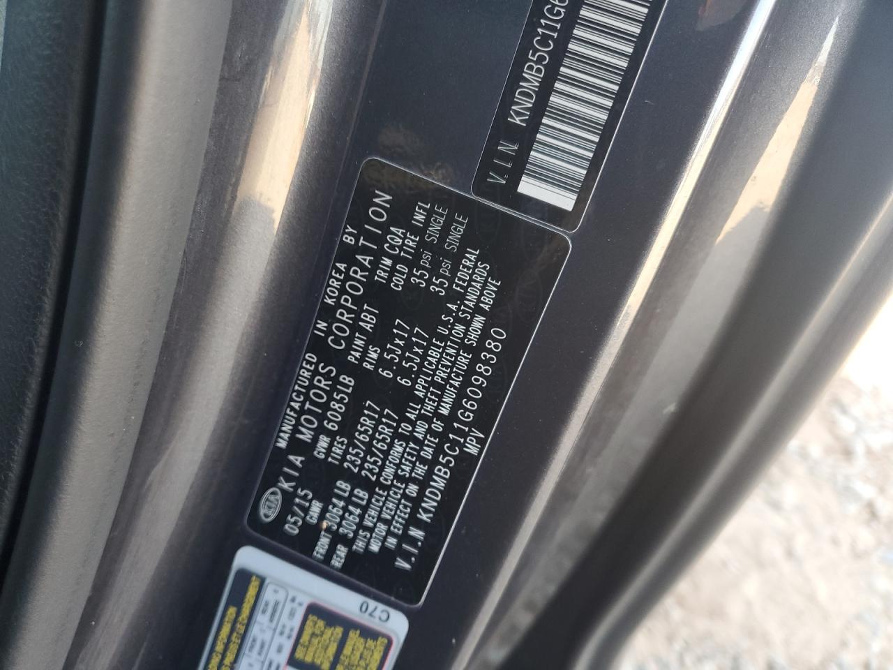 2016 Kia Sedona Lx VIN: KNDMB5C11G6098380 Lot: 92637805