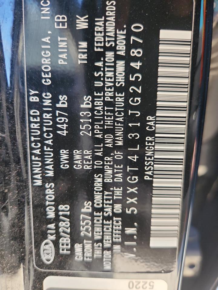 2018 Kia Optima Lx VIN: 5XXGT4L31JG254870 Lot: 91105785