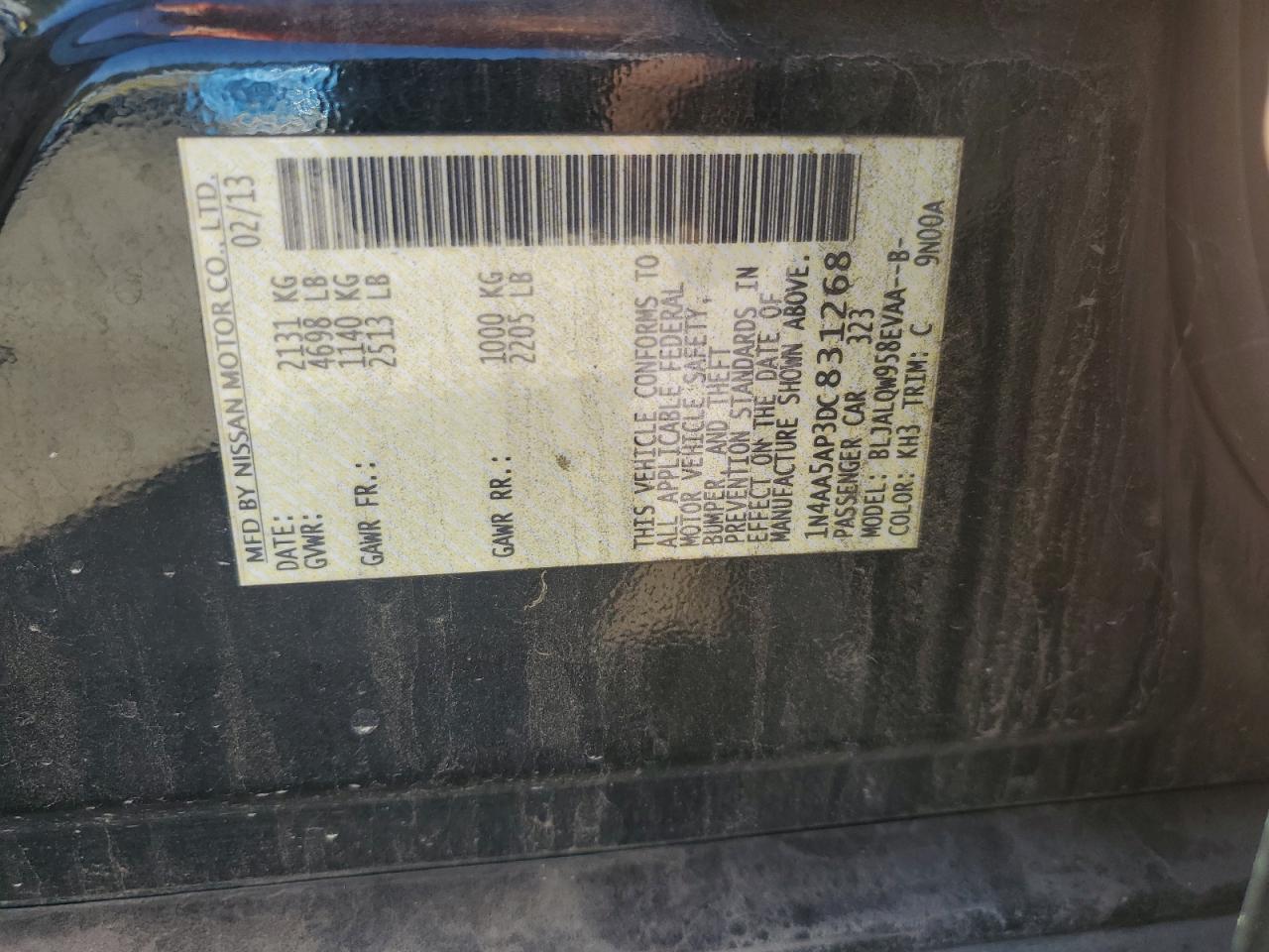 2013 Nissan Maxima S VIN: 1N4AA5AP3DC831268 Lot: 91103545