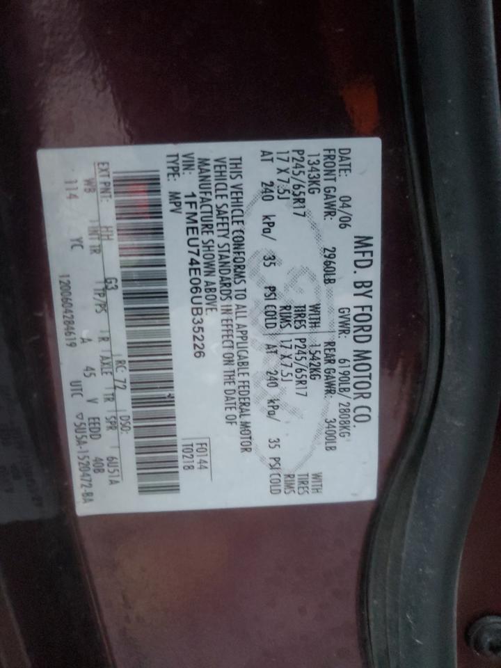 2006 Ford Explorer Eddie Bauer VIN: 1FMEU74E06UB35226 Lot: 93496785