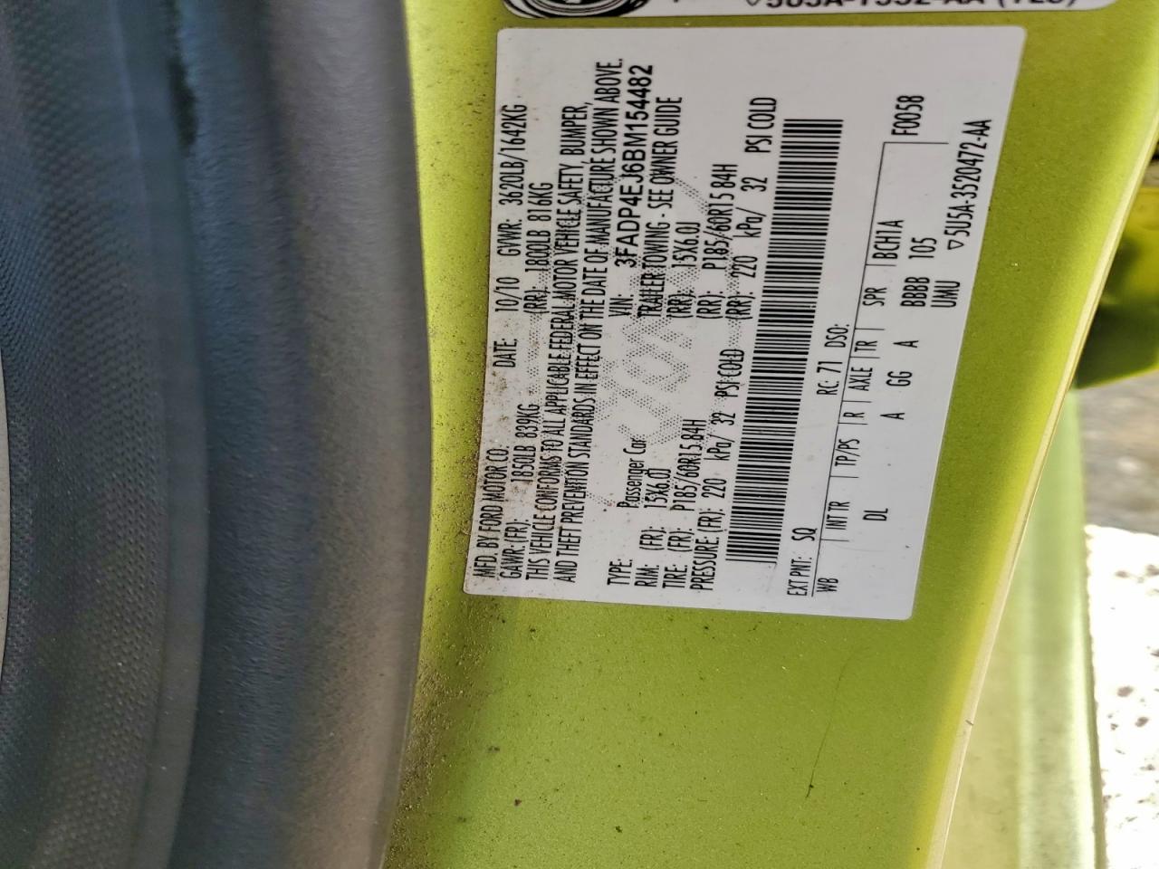 2011 Ford Fiesta Se VIN: 3FADP4EJ6BM154482 Lot: 94349495