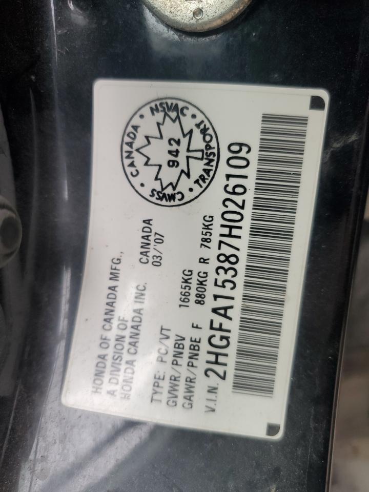 2007 Honda Civic Dx VIN: 2HGFA15387H026109 Lot: 86158545